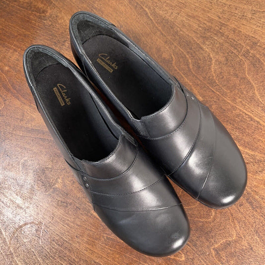 Clarks Esha Marigold Slip On Loafers Casual Low Heel Black Leather Womens 12 M