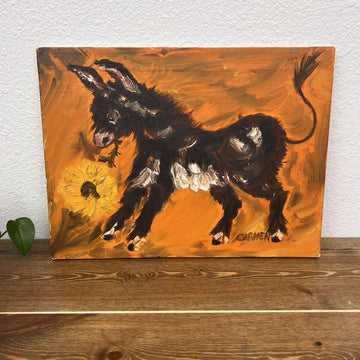 Oil painting Donkey & Sunflower In Canvas Sign By Carmen Cute Home Decor Burrito