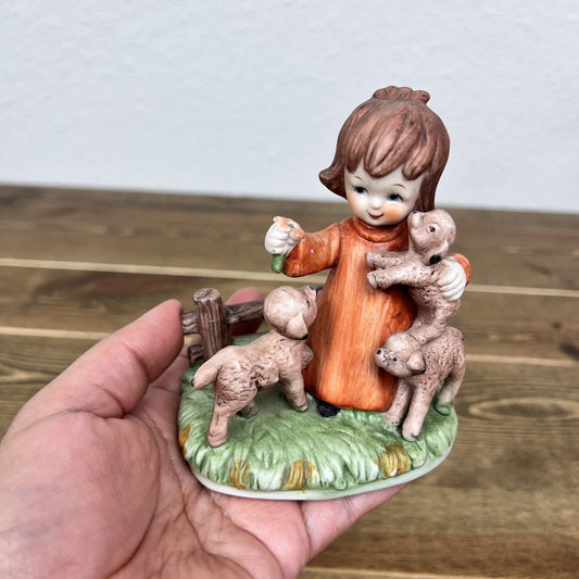 Vintage Little Girl with Lambs Figurine Home Decor