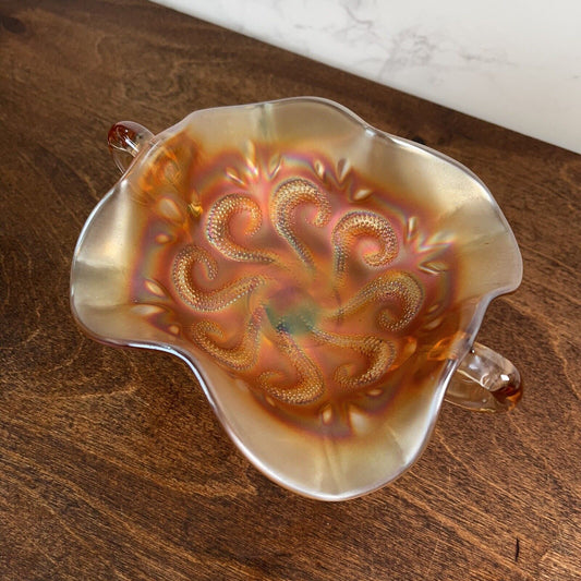 Vintage Carnival Amber Question Marks Glass Bowl