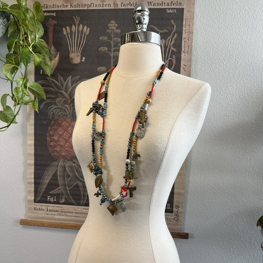 Vintage Cowboy Western Necklace Custom Colorful Beaded Women's Mix of Charms