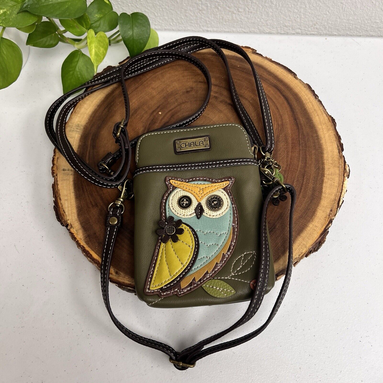 Chala Owl Olive Green Convertible Crossbody Purse Cell Phone Bag Purse