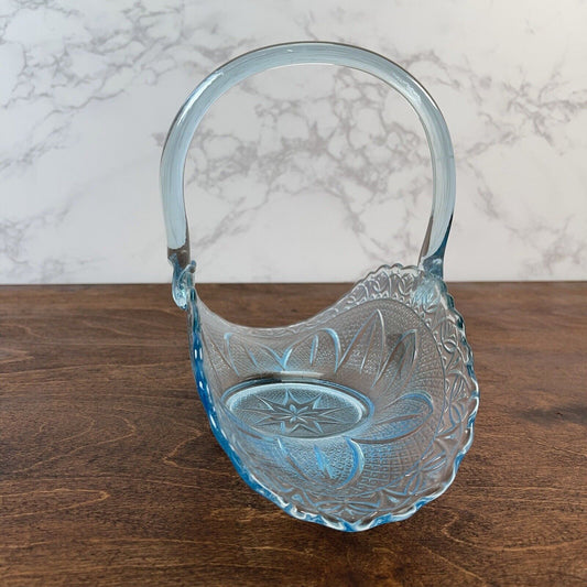 Light Blue Glass Basket Wlth Applied Handle