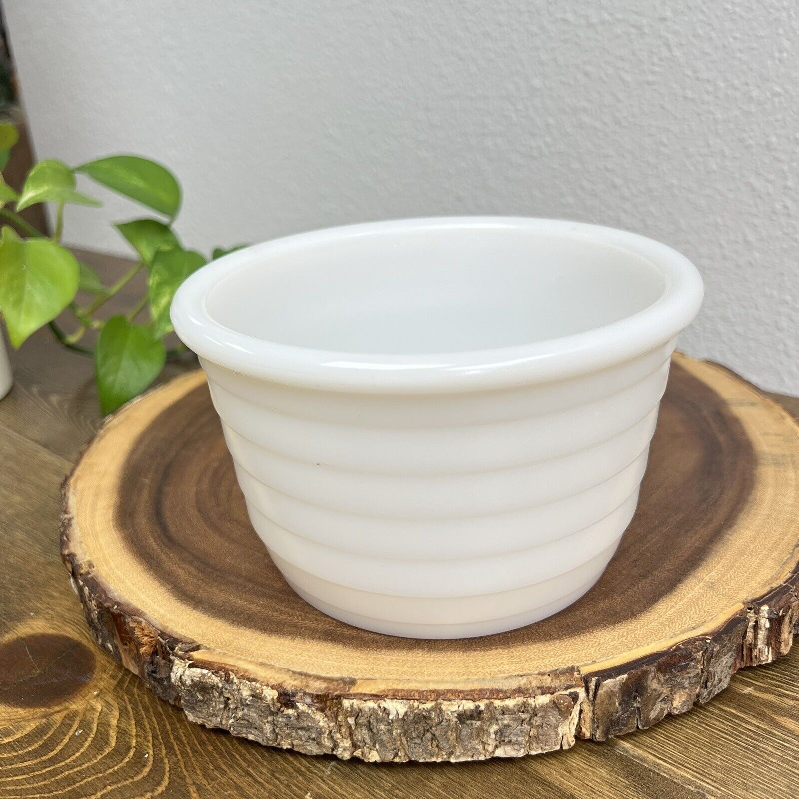 Vintage Small White Milk Glass Ribbed Mixing Bowl