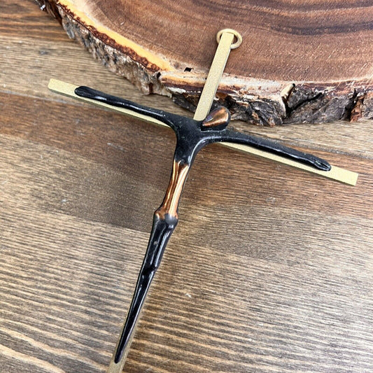 Abstract MCM Bronze Modernist Cross Art Crucifix Vintage Brutalist Jesus