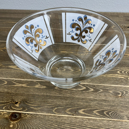 Mardis Gras Fleur-De-Lis Large Serving Bowl Vintage Anchor Hocking Gold White