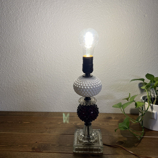 Vintage Ruby Red And White Hobnail Table Lamp