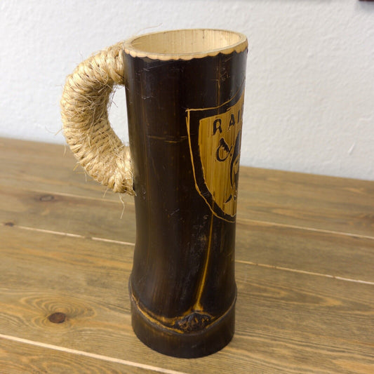 Vintage Raiders Football Carved Bamboo Mug 22oz Islander Vibes 11" Tall Wood Cup