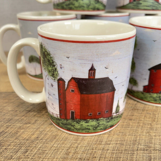 Sakura Country Red BARNS Coffee Mug  Warren Kimble Folk Art 1998 Set Of 8 & Crmr