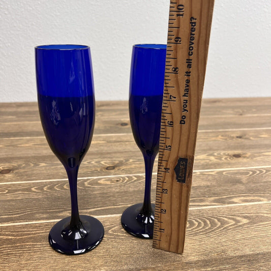 Vintage Libbey Cobalt Blue Champagne Flutes Barware, Set of 2