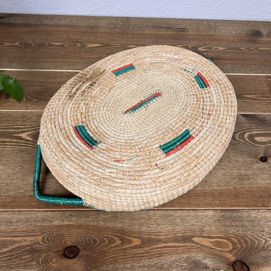 Vintage Woven Tray with Color Accents Boho Decor