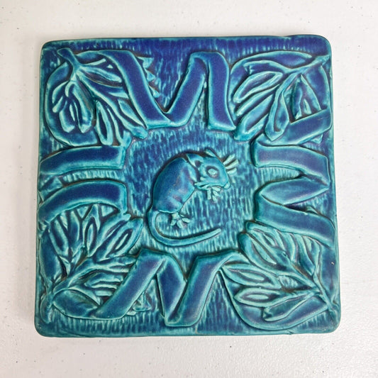 Tyge Tile Aqua Baby Mouse Sleeping Handmade Traverse City Michigan, Art Vintage