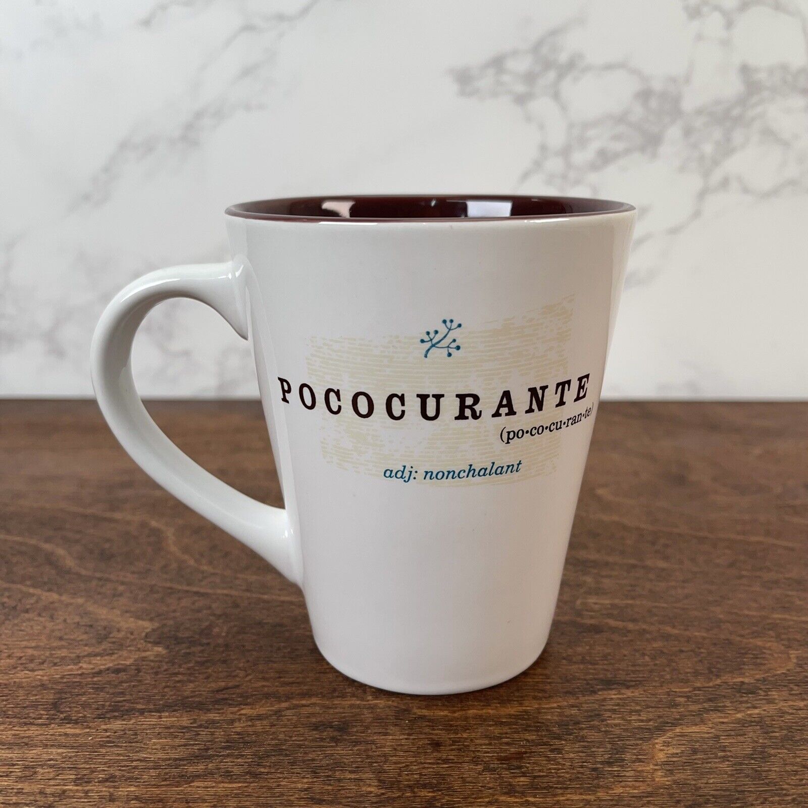 2006 Starbucks Mug 13oz Pococurante White Brown Word Definition Promo