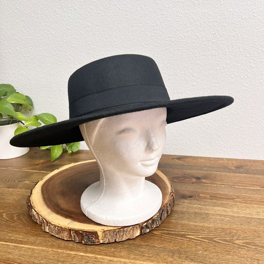 Custom Acrylic Hand-Painted Flowers Wide Brim Women’s Sun Ranch Hat Felt Black