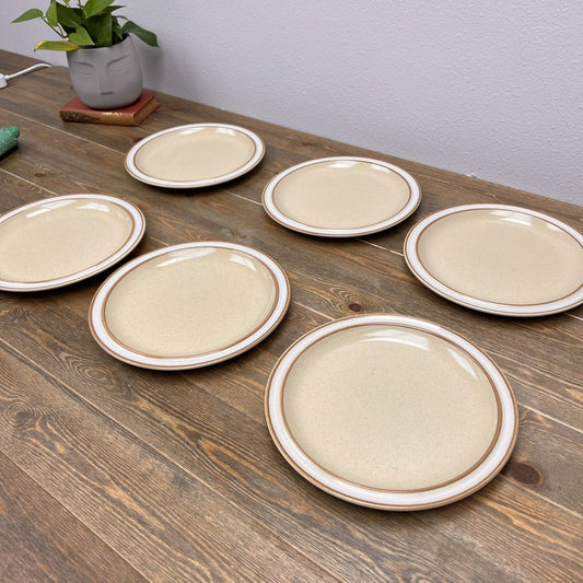 RARE Vintage Set 6 Sunmarc Ayer's Rock Fawn SM-6505 Stoneware 10" Dinner Plates