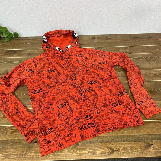 Vintage Volcom Ryan Sheckler Orange All Over Print Monster Hoodie XL