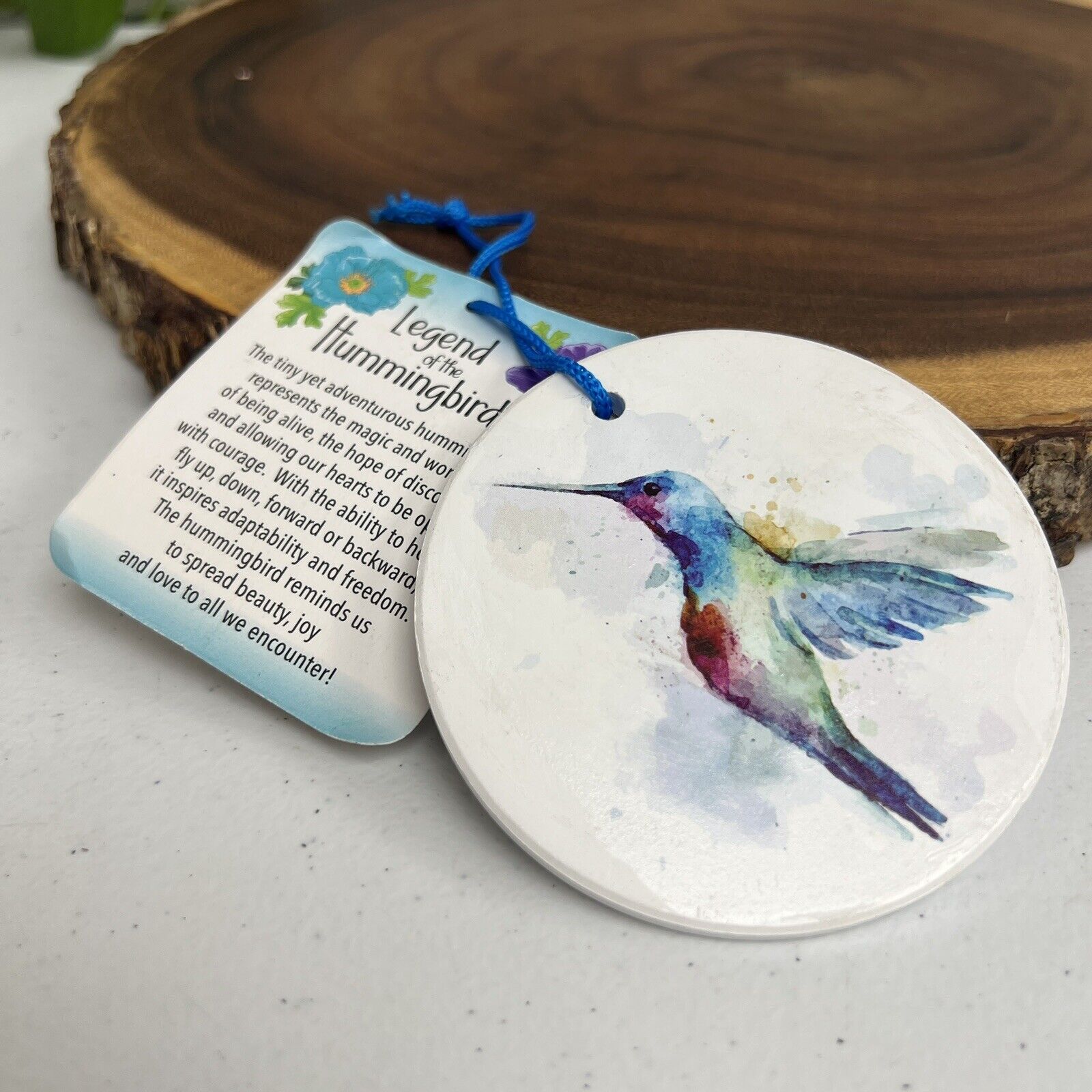 Hummingbird Ceramic Disc Round Hanging Ornament