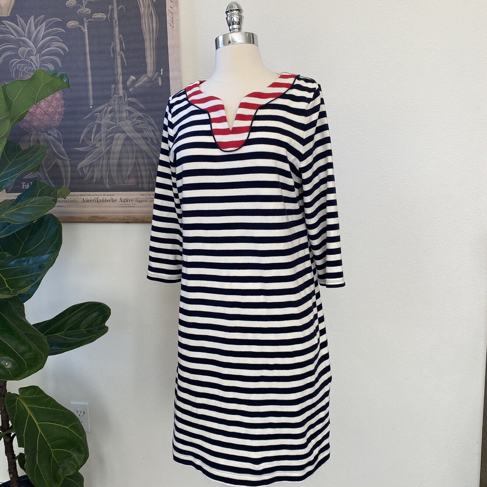 TALBOTS Navy Striped Casual Dress Size Large