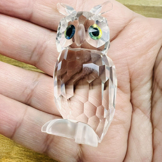 Swarovski Crystal Night Owl Figurine Green & Yellow Eyes