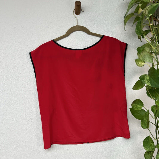 Vintage Red 100% Silk Blouse Made In Canada Sz S Viewpoint