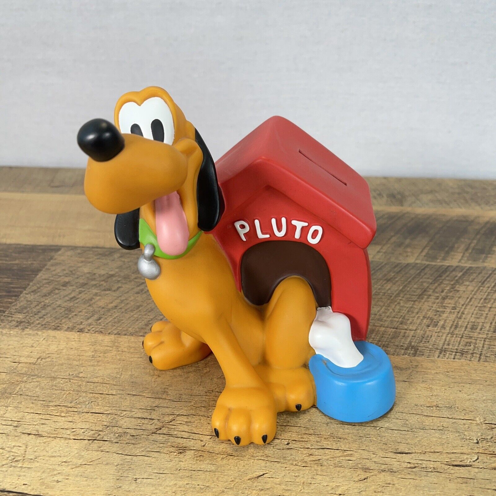 DISNEY PLUTO and Dog House Vinyl Bank with Original Coin Stopper Vintage