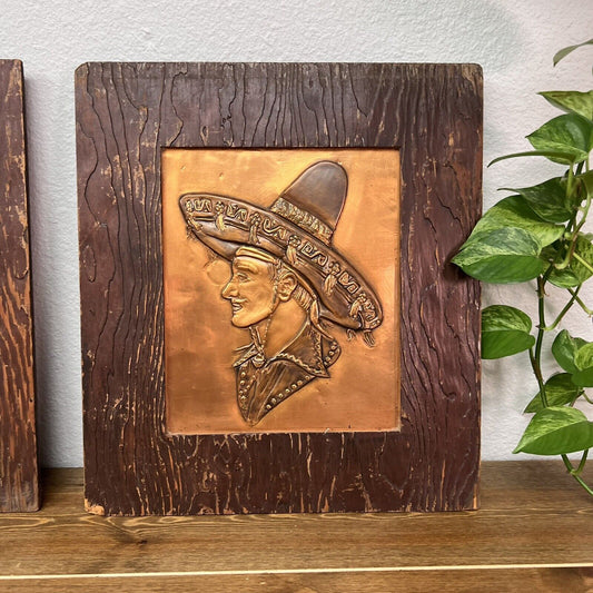 Vintage Hand Pressed Copper Horse Head & Vaquero Embossed Framed Art 15x17"