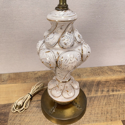 Beige and Gold Ceramic Vintage Table Lamp MADE IN ITALY CAPODIMONTE