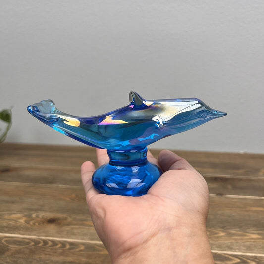 Cobalt Blue Hand Blown Art Glass Dolphin Ron Ray Signed 1992