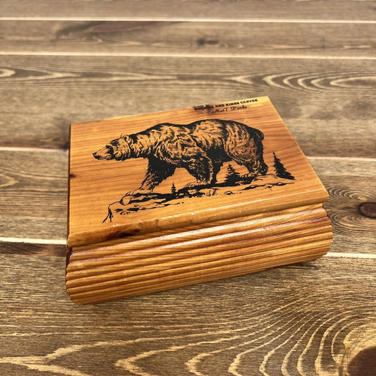 Grizzly Bear in Nature Cedar Jewelry / Trinket Box Sequoia Park Vintage