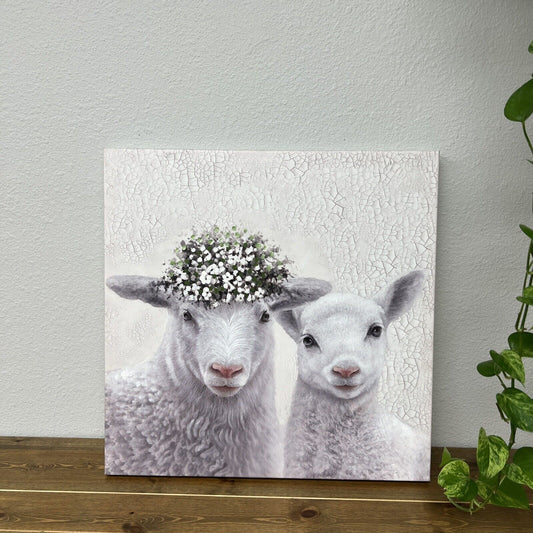 Hobby Lobby Sheep’s With Flowers Wood Frame On Canvas Pictures Home Decor