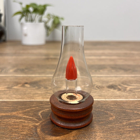 Oil Lamp Perfume Bottle w/ red plastic flame Vintage