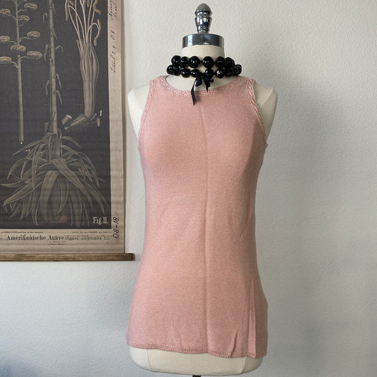 White House Black Market XS Sleeveless Knit Sweater Top Tank Peach Metallic