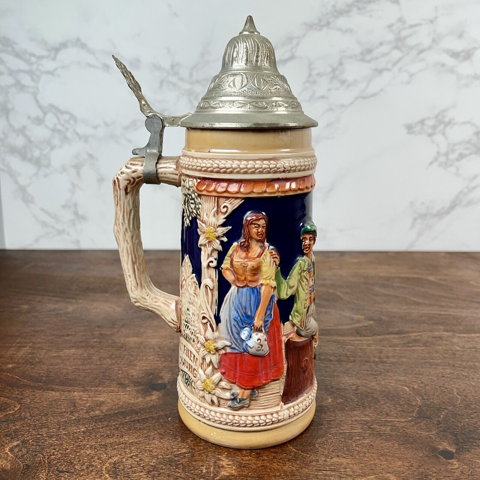 Collectable Vintage German Lidded Beer Stein Gerz 7" Bar Maid with Beer Mugs