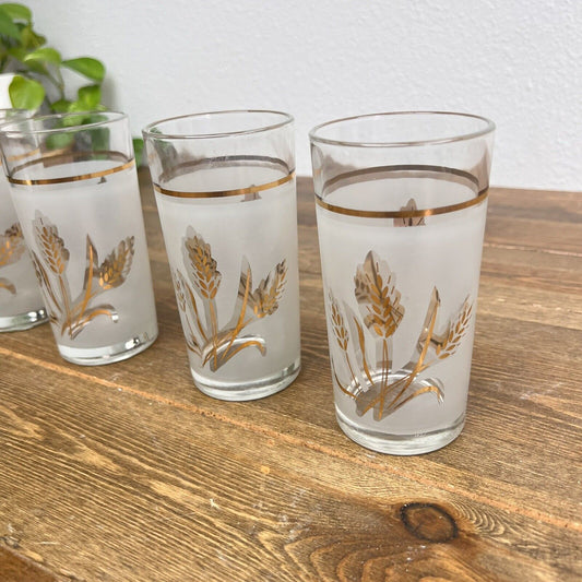 Vintage MCM Covetro Drinking Glasses Italy Wheat Tumbler White Frosted Gold 4