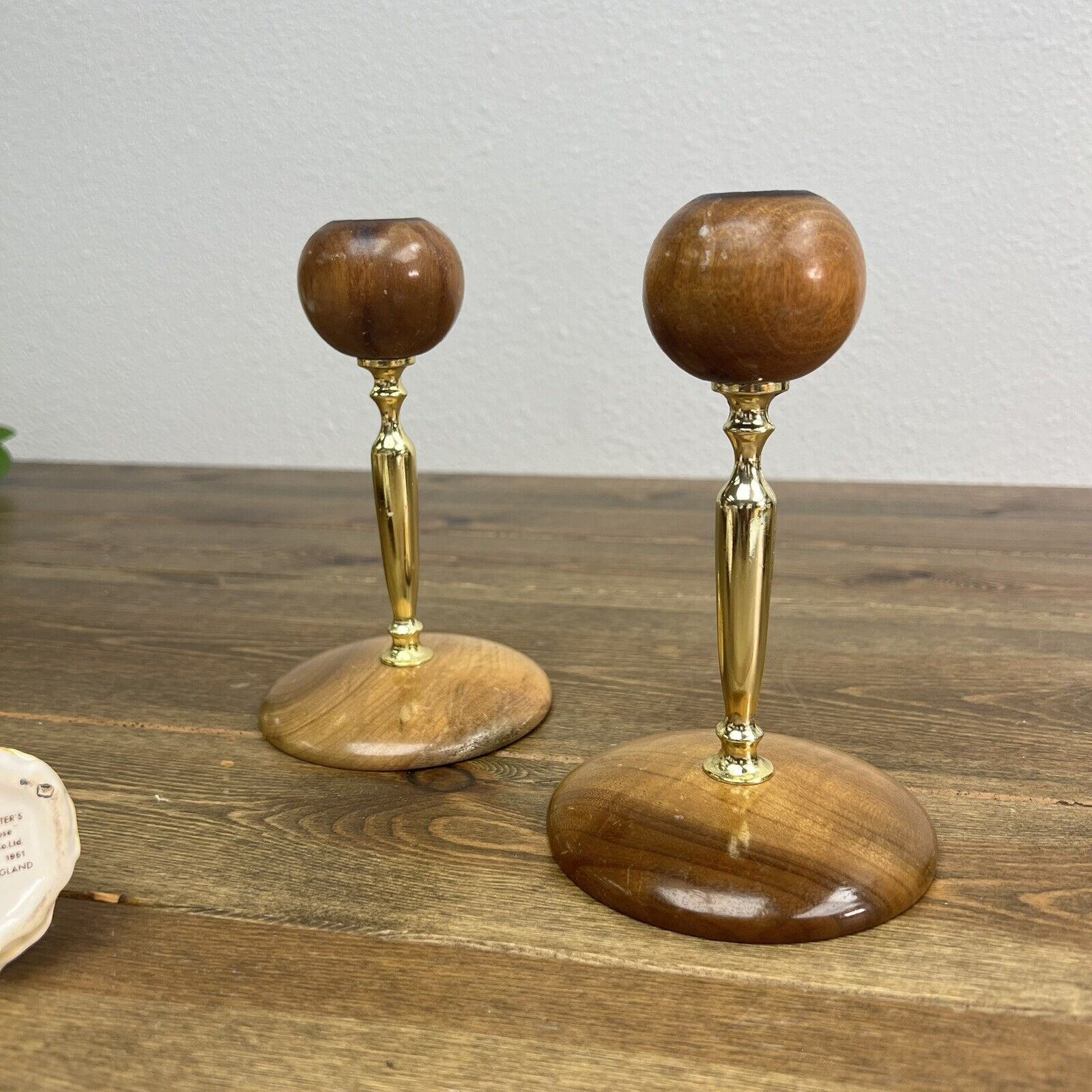 Vtg Oregon Myrtle Wood Candlesticks Pair MCM Style Candle Holders 2pc