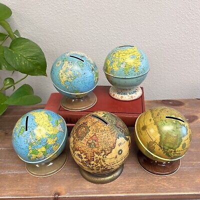 Vintage Ohio Art Globe Tin Bank - Mid Century - Various Styles Set Of 5