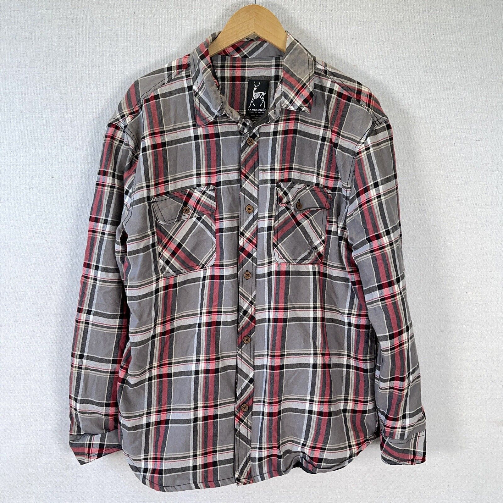 Kane & Unke Men's Dress Shirt/Jacket Red Black Gray Plaid Size XLMoisture Lining