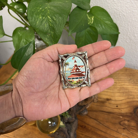 Jane Blunk Large Hand Painted Coronado California Pendant Pin Brooch