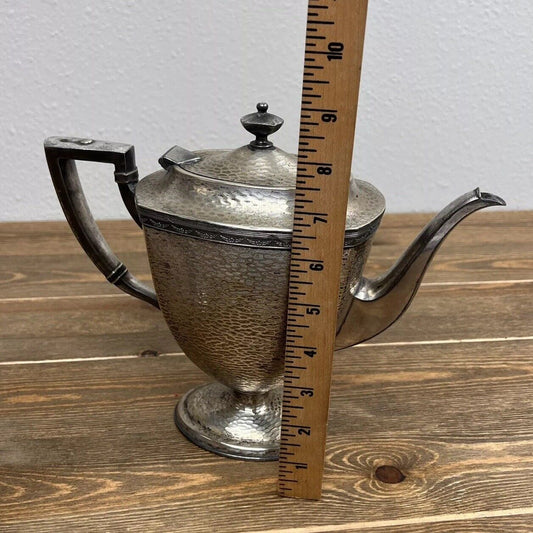 Antique Lidded Teapot by WM Mounts Homan Plate on Nickel Silver Hammered 0659