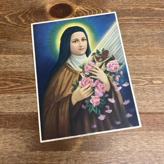 Vintage St. THERESE LITTLE FLOWER Of Jesus Print  USA  Litho