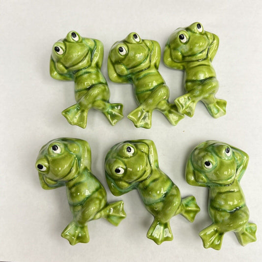 Vintage Duncan Style Ceramics Frog Laying On Back Relaxing Set Of 6