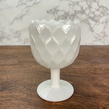 Vintage White Milk Glass Goblet Candy Dish Vase Urn Stemmed with Diamond Pattern