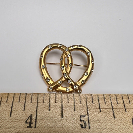 Vintage Krementz 14k Gold Overlay Pretzel Brooch with Crystal Salt Accents