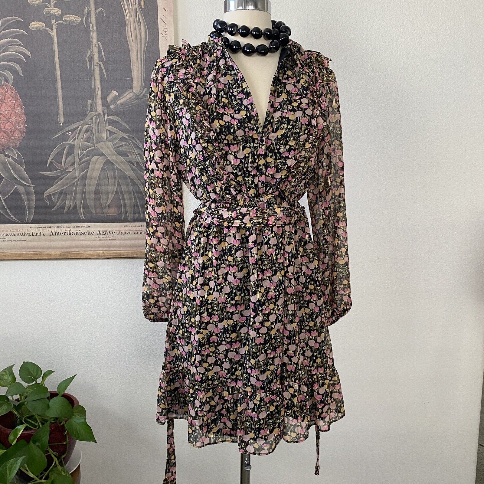 Lauren Conrad Button Front Ruffled Mini Dress Floral Sz XS