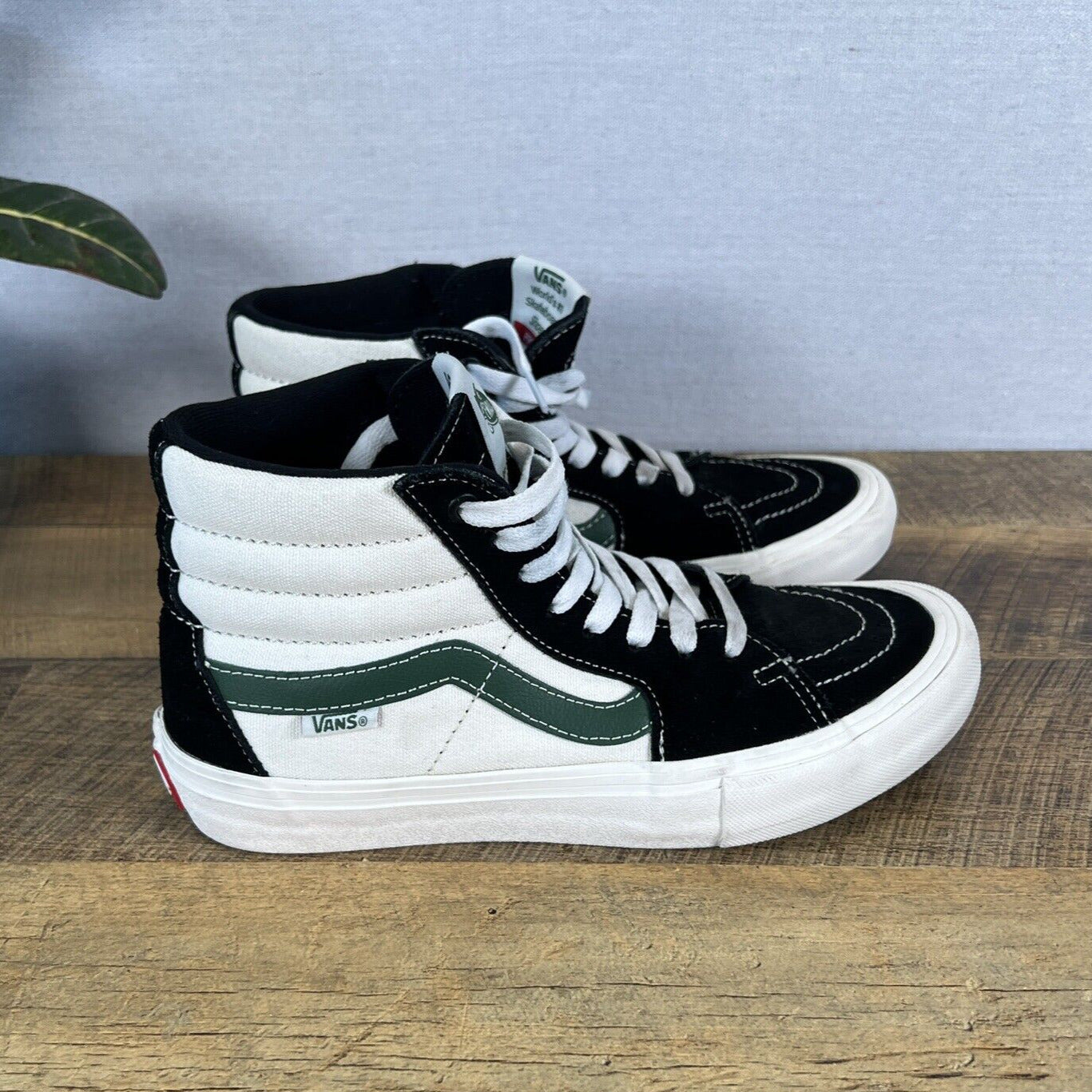 Vans Sk8-Hi Pro Mens Size 6.5 Black Alpine White Green Canvas Suede Skate Shoes