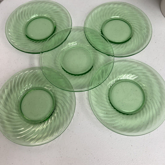 Uranium Green Depression Colonial Fluted Small Plates 6" Lot Of 5