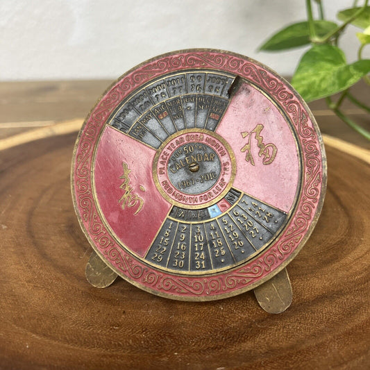 Vintage Brass W Enamel 50 Year Perpetual Calendar 1967-2016 Red Gold Toned