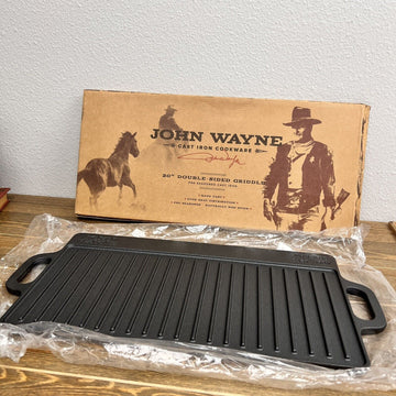 John Wayne Cast Iron 20” Double-Sides Griddle with Handles Pre-Seasoned NEW