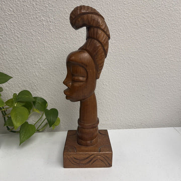 carved mahogany wood African Woman Hair bust statues 1960s MCM Tiki Witco