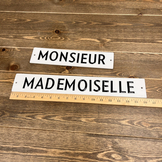 Wall Decor Ceramic Sign By Rosanna White W/ Black Letters Monsieur & Mademoisell